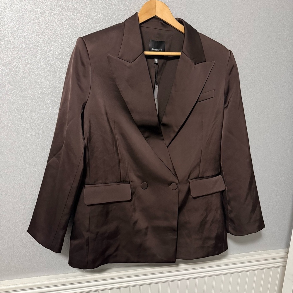 Dynamite Noa Oversized Satin Blazer Java Brown Size S/M NWT - Picture 3 of 8